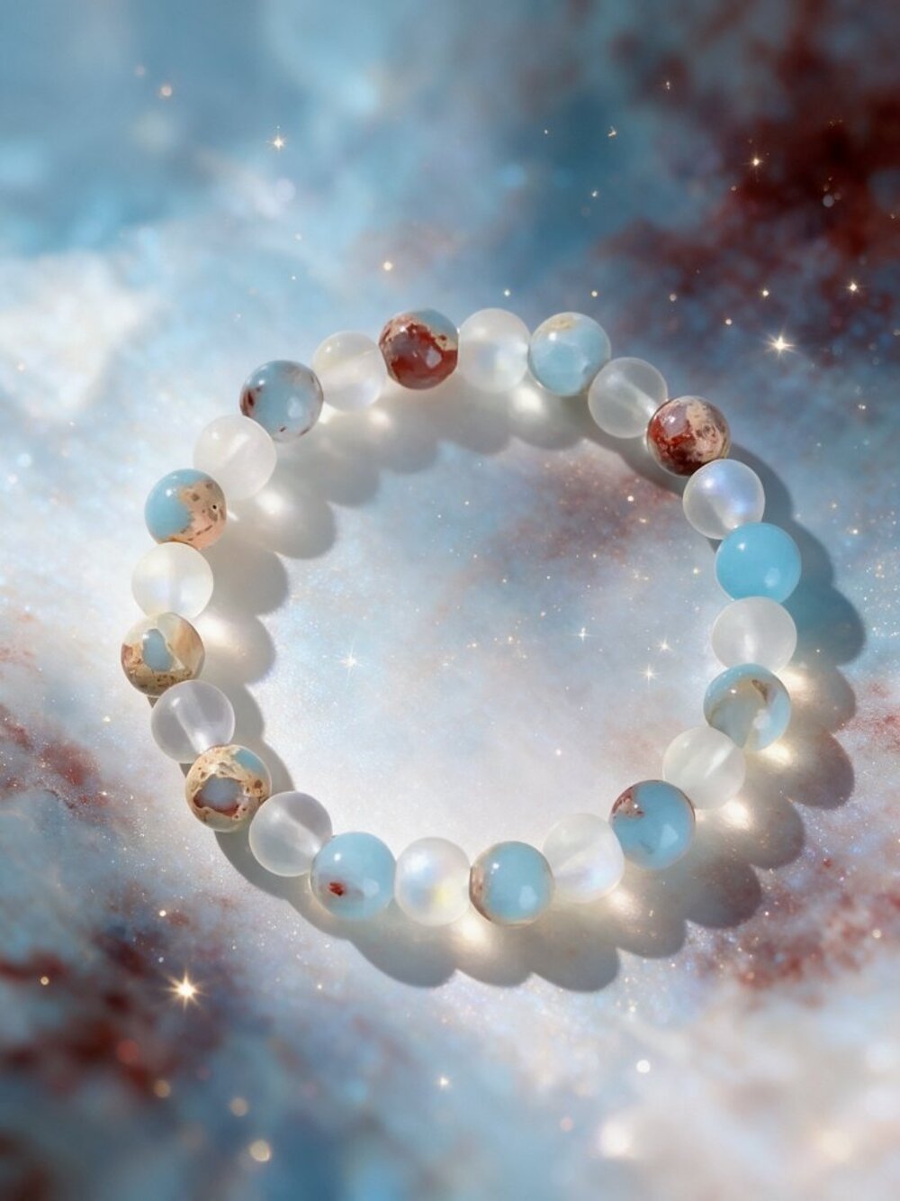 Aura Quartz & Ocean Sediment Jasper Beaded Bracelet โ Unisex
